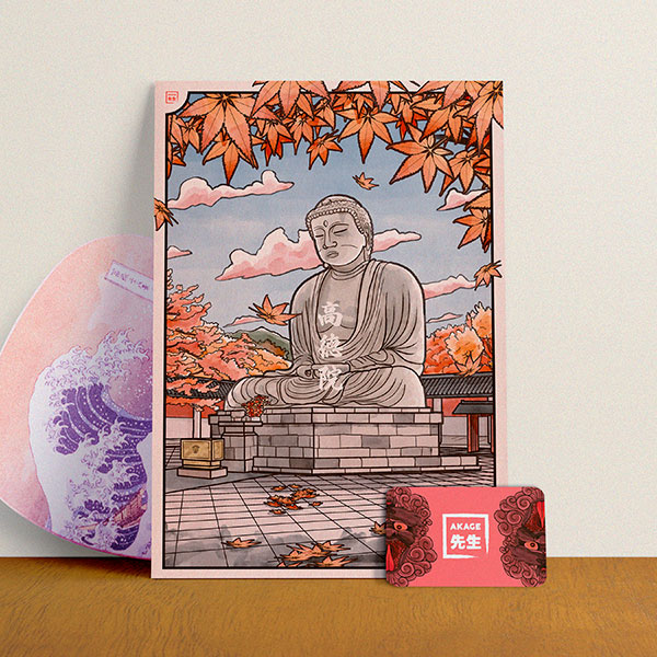 Acheter Bouddha Kamakura illustration estampe japonaise kotokuin automne