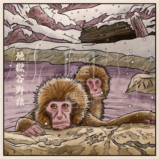 Shiki livre coloriage Japon Akage Sensei Fuyu hiver neige singe macaque jigokudani nagano onsen