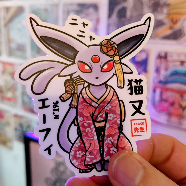 Acheter sticker autocollant estampe japonaise Pokémon Mentali Akage Sensei nekomata kimono yokai