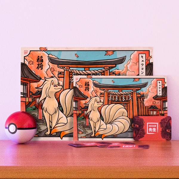 Acheter illustration estampe japonaise Pokémon Feunard Kanto kyubi renard kitsune torii inari