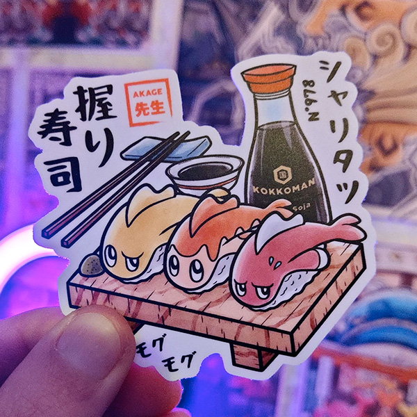 Acheter sticker autocollant estampe japonaise Pokémon Nigirigon Akage Sensei sushi sauce soja wasabi plateau