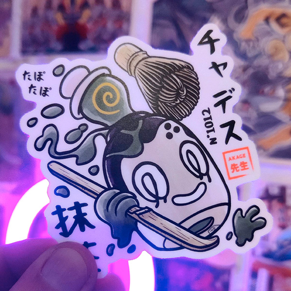 Acheter sticker autocollant estampe japonaise Pokémon Poltchageist Akage Sensei thé matcha chasen vert