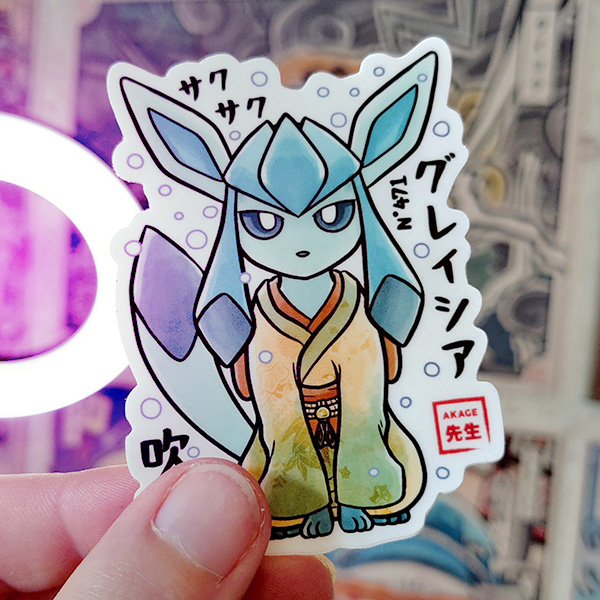 Acheter sticker autocollant estampe japonaise Pokémon Givrali Akage Sensei évolition hiver neige glace kimono