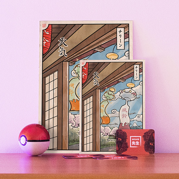 Acheter illustration estampe japonaise Pokémon Eoko carillon japonais furin traditionnel