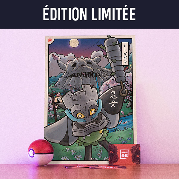 Acheter illustration estampe japonaise Pokémon Ogerpon édition limitée Masque Pierre roche oni septentria kitakami turquoise