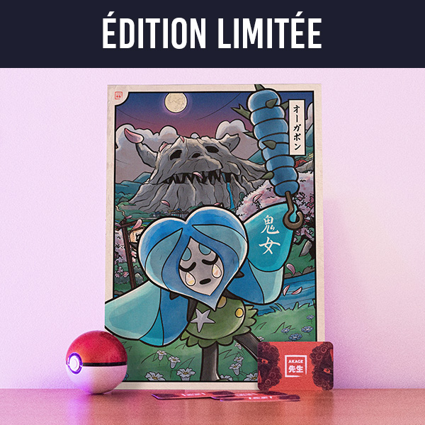 Acheter illustration estampe japonaise Pokémon Ogerpon édition limitée Masque Puits eau oni septentria kitakami turquoise