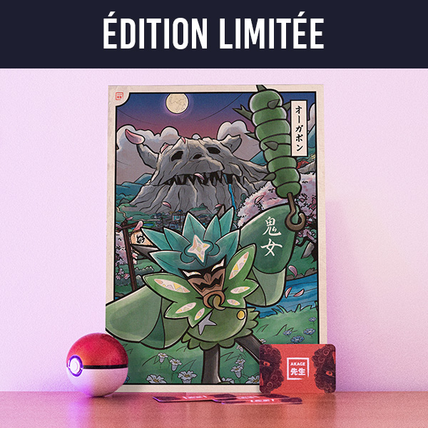 Acheter illustration estampe japonaise Pokémon Ogerpon édition limitée Masque Turquoise plante oni septentria kitakami