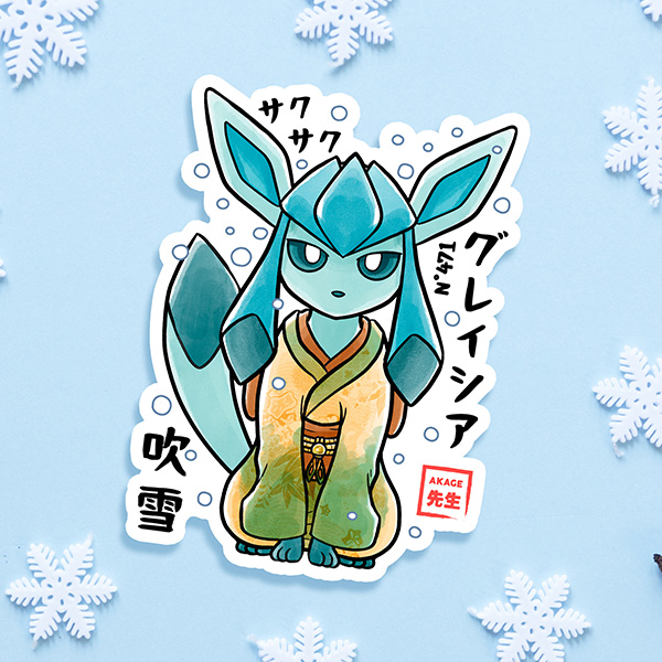 Acheter sticker autocollant estampe japonaise Pokémon Givrali Akage Sensei flocon neige yuki glace