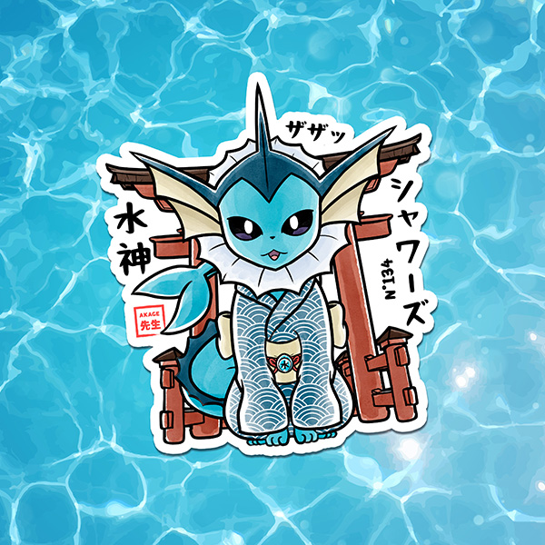 Acheter sticker autocollant estampe japonaise Pokémon Aquali Akage Sensei kimono eau mer océan kami torii sirène