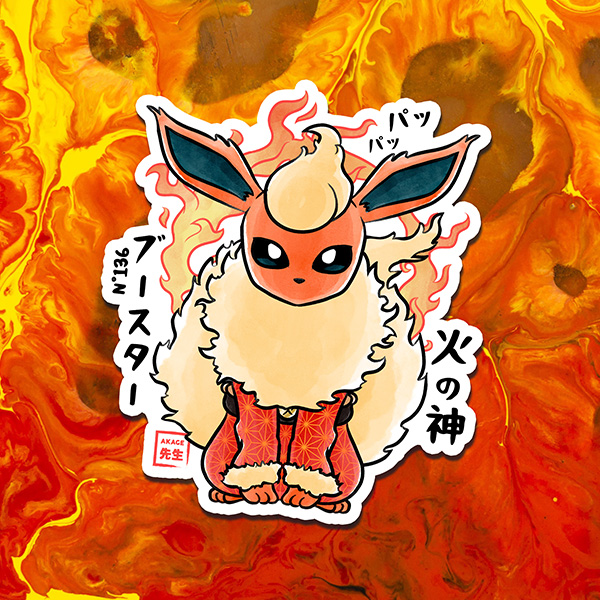 Acheter sticker autocollant estampe japonaise Pokémon Pyroli Akage Sensei kimono lave feu kami