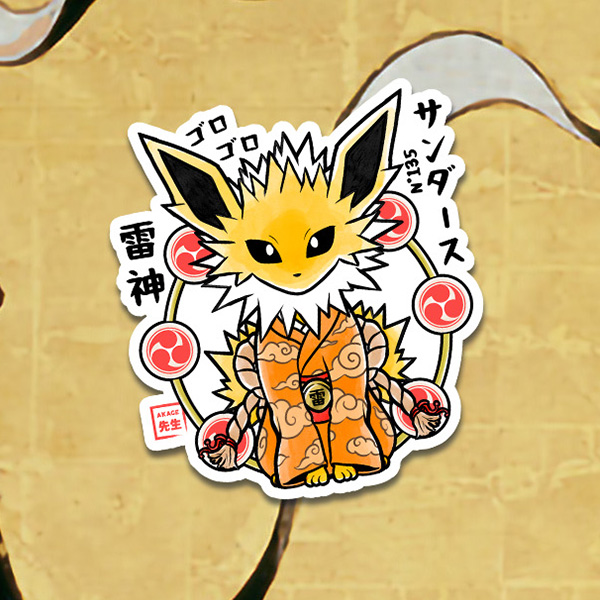 Acheter sticker autocollant estampe japonaise Pokémon Voltali Akage Sensei kimono foudre tonnerre raijin éclair