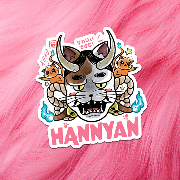 Acheter sticker autocollant yokai Hannyan Akage Sensei hannya masque chat neko nekomata kawaii
