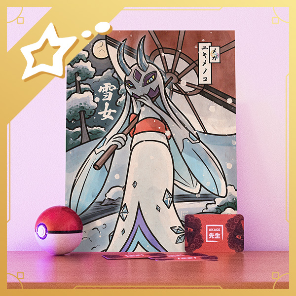 Acheter illustration estampe japonaise Pokémon Méga évolution Momartik illumis dlc méga dimension legends Z-A yuki onna neige yurei