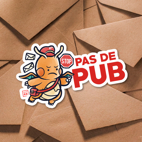 Acheter sticker autocollant Pokémon Dracolosse Akage Sensei pas de pub facteur courrier boîte aux lettres post mail stop