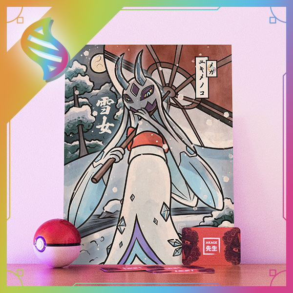 Acheter illustration estampe japonaise Pokémon Méga évolution Momartik illumis dlc méga dimension legends Z-A yuki onna neige yurei